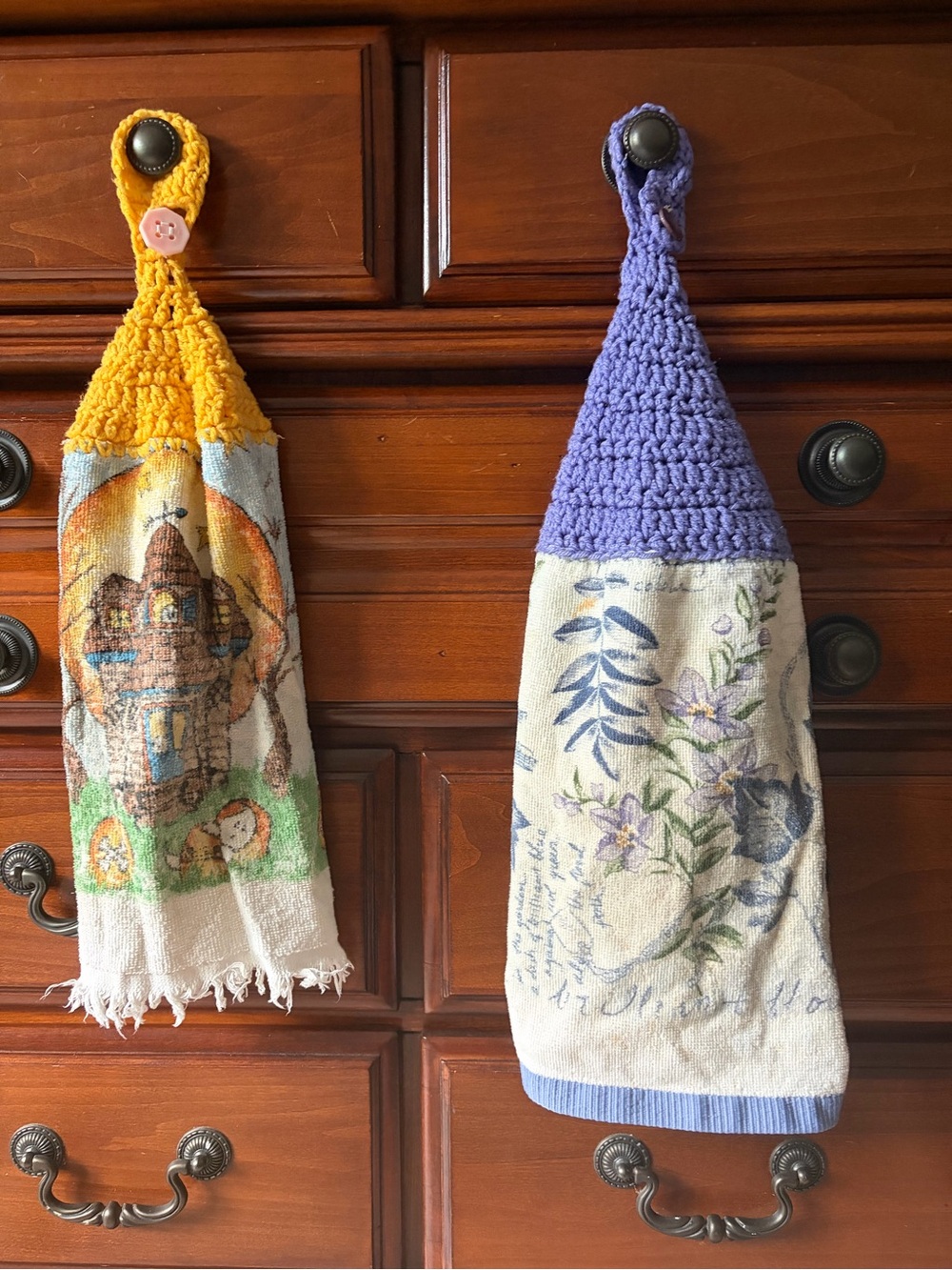 Handmade Purple and yellow Crochet Top Hanging Kitchen Towel - Home Bath
